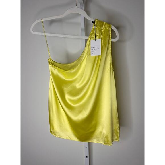NEW NWT Generation Love Sabrina Silk Blend One Shoulder Blouse Lime Large - Picture 3 of 6